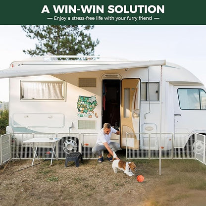 FXW Rollick Unleashed Dog Playpen for Indoor, Yard, RV Camping, 32 inch 32 Panels for Small and Medium Dogs, White│Patented