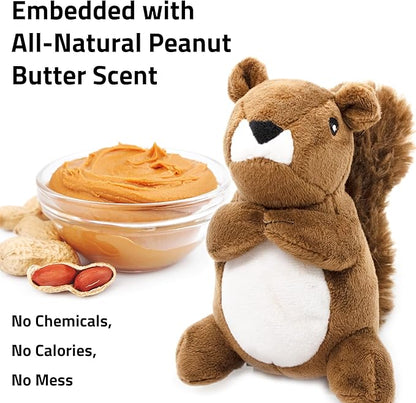 Playology Dog Toys | Plush Toy Squirrel Stuffed Animal for Dogs | Small Peanut Butter Scented Toy - Easy to Clean and Made from Non Toxic Materials