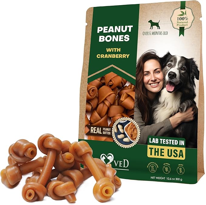 Dog Treats Peanut Butter Bones with Cranberry &amp; Rawhide Free Chew 11 Oz - Pet Natural Mini &amp; Big Snacks Healthy Collagen &amp; Bulk Best Chews for Small &amp; Large Dogs - Made for USA (Peanut Butter)