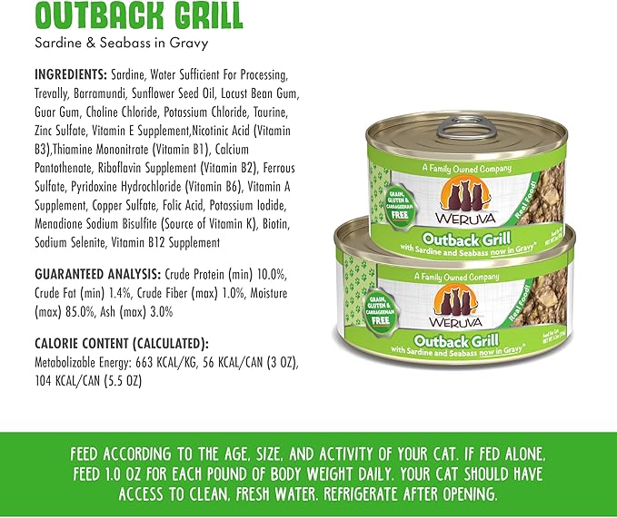 Weruva Classic Cat Food, Outback Grill with Sardine &amp; Seabass in Gravy, 3oz Can (Pack of 24)