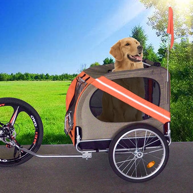 H&amp;B Luxuries Pet Bike Trailer Load 68 Pounds, Suitable for Big and Small Dogs, Folding Storage, Detachable, Easy to Install, Breathable Protective Net Pet Cart