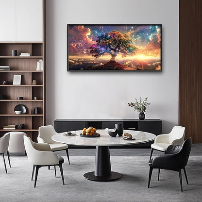 Tree Sunrise Large Wall Art Tree of Life Pictures Foggy Mountain Landscape Wall Starlight Nature Decor Canvas Print Painting Artwork for Bathroom Living Room Bedroom 60L" x 30W"