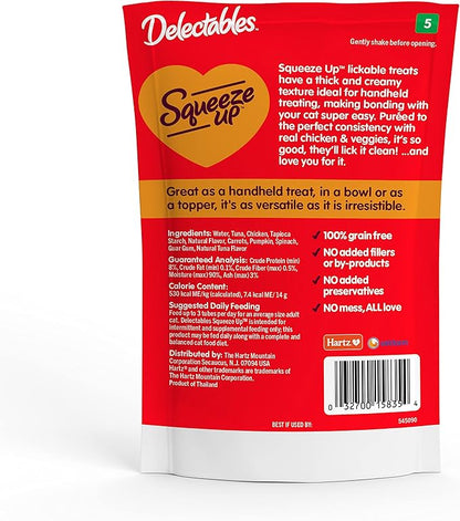 Hartz Delectables Squeeze Up Interactive Lickable Wet Cat Treats for Adult &amp; Senior Cats, Chicken &amp; Veggies, 4 Count (Pack of 8)