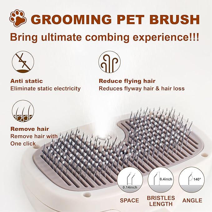 Cat Steam Brush, Dog Brush for Shedding, Pet Spray Hair Removal Comb, Pet Grooming Brush for Short &amp; Long Haired Dogs &amp; Cats,Spritz Defur Comb with Waterless Shampoo (White)