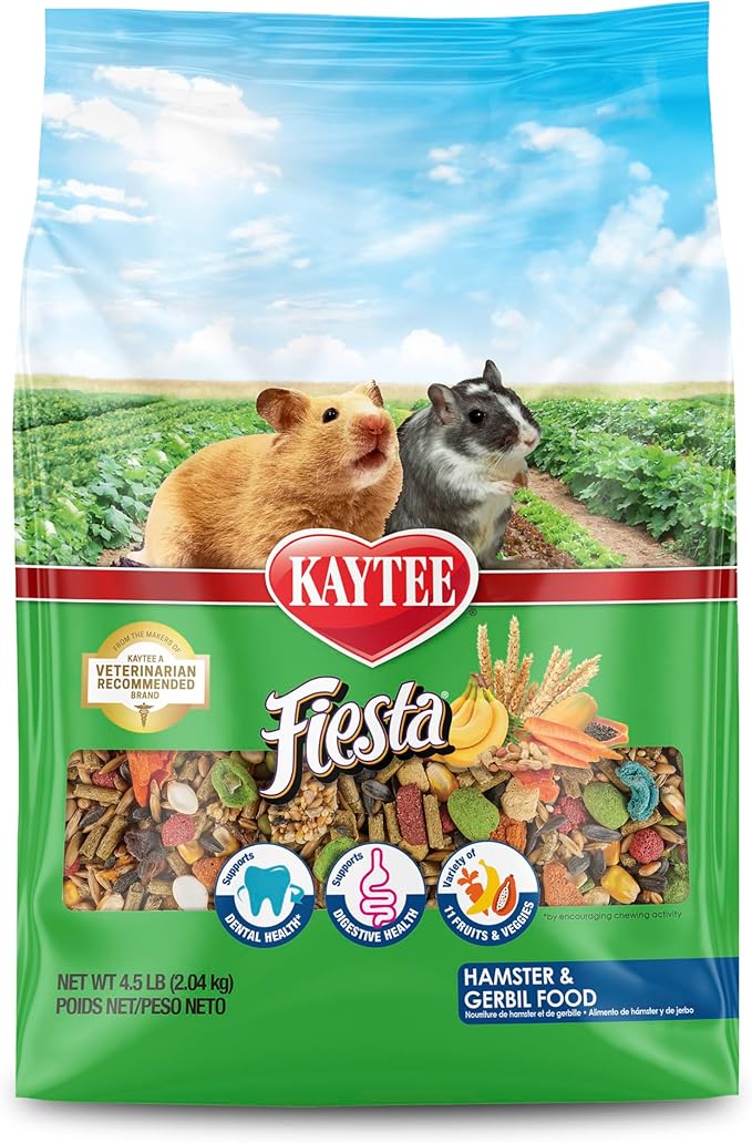 Kaytee Fiesta Hamster &amp; Gerbil Food, Nutritious and Fun Blend, Supports Dental Health and Digestion, 4.5 pounds