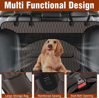 Waterproof Dog Car Seat Cover - Scratch Proof Nonslip Back Seat Hammock with Mesh Window &amp; Storage Pocket for SUVs/Trucks/Sedans-S, Brown/Black
