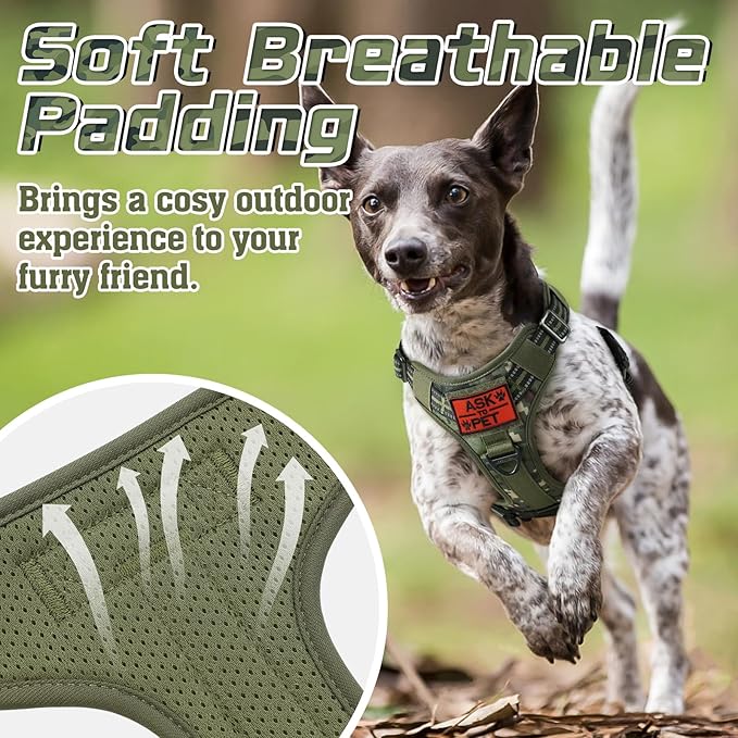 rabbitgoo Tactical Dog Harness for Large Dogs, No Pull Military Service Vest with Handle &amp; Molle, Easy Control for Training Walking, Adjustable Reflective Straps, Green camo, XL