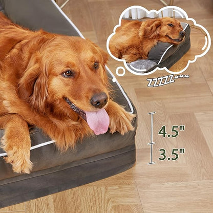 Waterproof Orthopedic Dog Beds Large, Egg-Crate Foam Dog Couch, Comfy Bolster Pet Bed with Removable Washable Cover, Nonskid Bottom (Large, Dark Green)