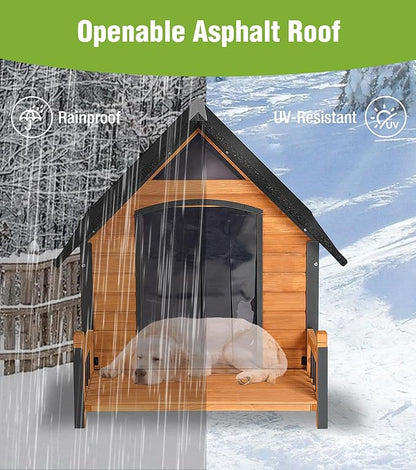 Large Outdoor Dog House Insulated, Weatherproof Dog Kennel with Porch, Anti-Chewing Metal Frame, for Medium to Large Breed