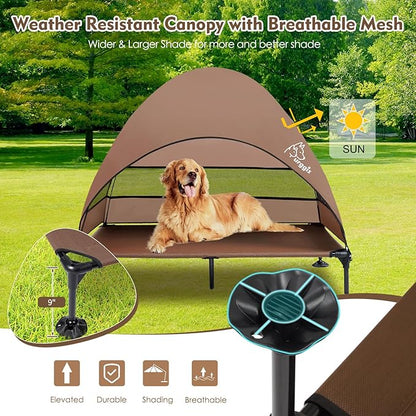 Upgraded Elevated Dog Bed with Canopy, Portable Raised Outdoor Dog Bed with Stable Anti-Slip Feet, Wider Shade Pet Bed Cot, Raised Dog Beds for Large Dogs Camping, Indoor &amp; Outdoor Use