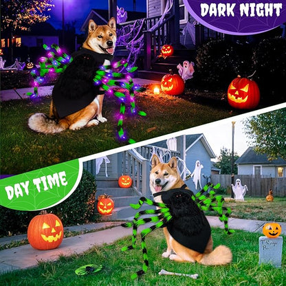Dog Halloween Costume Large Breed, Furry Dog Spider Costume with 64 LED, Funny Halloween Dogs Costumes for Large Dogs Medium Pet Halloween Party Cosplay (Green)