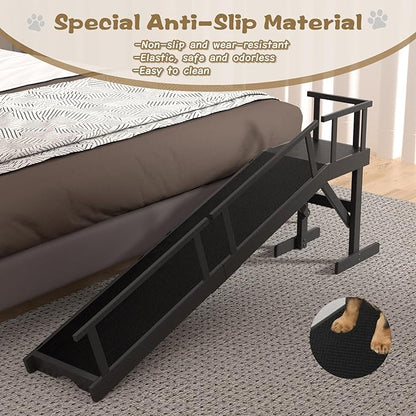 61" Dog Ramp for Bed, Pet Ramp with Removable Side Rail and Non-Slip Surface, Pet Ramp for Small &amp; Large &amp; Senior Dogs with Rest Platform and DIY Glow Strips,Dog Stairs for Couch,Black