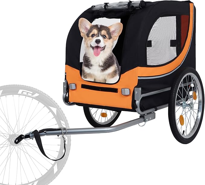 Blue-Grey Large Folding Bike Trailer for Dogs – Heavy-Duty Steel Frame, 66LB Capacity Pet Carrier for All-Terrain Cycling, Jogging &amp; Camping Adventures!