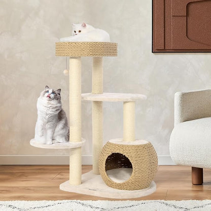 KAMABOKO Modern Cat Tree, 39" Tall Cat Trees for Kittens Climb Play &amp; Rest, Cat-Tree for Indoor Cats w/Natural Sisal Scratching Posts, Hand-Woven Condo &amp; Top Perch