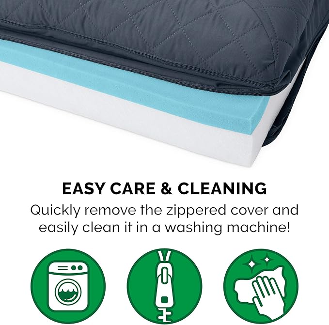 Furhaven Cooling Gel Dog Bed for Large/Medium Dogs w/ Removable Bolsters &amp; Washable Cover, For Dogs Up to 55 lbs - Quilted Sofa - Iron Gray, Large