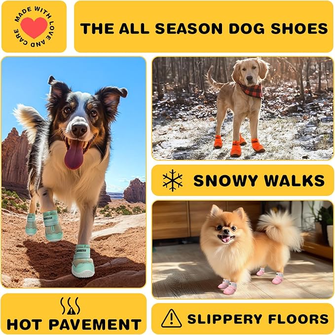 Hcpet Dog Shoes for Large Dogs, Breathable Dog Booties for Small Medium Dogs, Anti-Slip Dog Boots &amp; Paw Protectors for Hot Pavement Winter Snow Hiking with Reflective Straps Blue Size 8