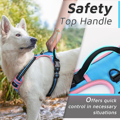 Eagloo Dog Harness Small Sized Dog, No Pull Service Vest with Reflective Strips and Control Handle, Adjustable and Comfortable for Walking, No Choke Pet Harness with 2 Metal Rings, Pink &amp; Blue, S