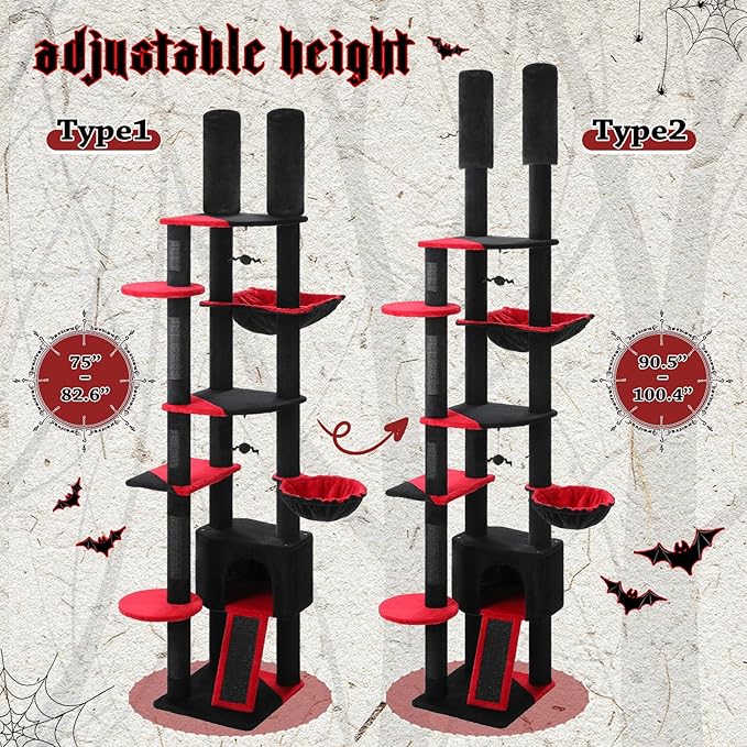 PEQULTI Tall Cat Tree, Floor to Ceiling Cat Tree Tower Adjustable [90.5&