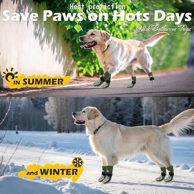 EXPAWLORER Anti Slip Dog Socks to Prevent Licking Paws, Shoes for Hot Pavement, Dog Booties for Small Medium Large Senior Dogs, Traction Control Boots &amp; Paw Protectors for Hardwood Floors ArmyGreen