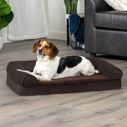 FurHaven Soft, Orthopedic Foam Sofa Dog Bed with Washable &amp; Removable Cover - Sherpa/Chenille - Coffee, Dogs Up to 35 lbs - Medium