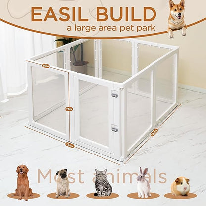 Citylife Clear Acrylic Plastic Dog Playpen Indoor,for Puppy Cat Rabbit Ferret Transparent Pet Pen,Easy Assemble Whelping Crate Kennel Cage Enclosure for Small &amp; Medium Dogs 8 Panels