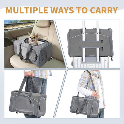 ‌Petsfit Airline Approved Pet Carrier for Small Dogs &amp; Cats, 19x9x12 TSA Approved Carrier, with Removable Dual-Sided Padding (2-Way Placement) - Fits Under Most Airplane Seats, Escape Proof (Gray)