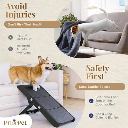 Dog Steps for Bed &amp; Couch 2-in-1 Dog Stairs/Ramp - Height Adjustable Dog Ramp for Couch 7” - 20” - Pet Stairs, Dog Stairs for Small Dogs - Easy to Move Pet Steps with Landing Platform, Black