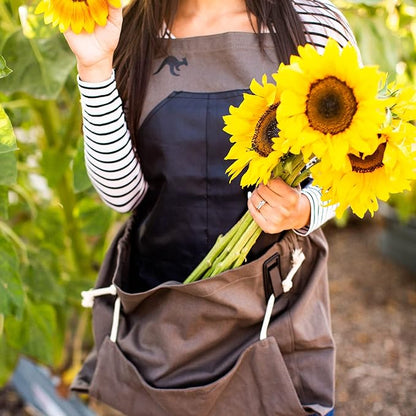 Roo Gardening Apron with Pockets &amp; Harvesting, Picking Pouch - Adjustable, Water-resistant, Washable Canvas Cotton