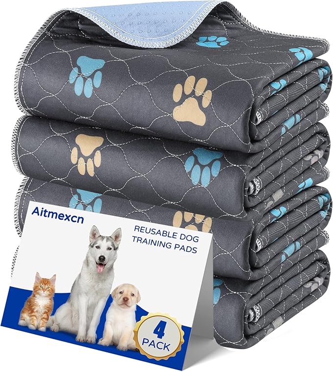Aitmexcn Washable Puppy Dog Pee Pad, 4PCS 100% Waterproof Whelping Training Mat for Puppy/Senior Dog, Fast Drying Reusable Puppy Pads for Indoor, Outdoor and Car Travel- 18&