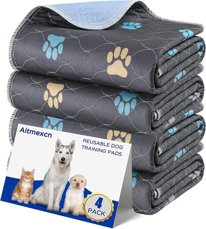 Aitmexcn Washable Puppy Dog Pee Pad, 4PCS 100% Waterproof Whelping Training Mat for Puppy/Senior Dog, Fast Drying Reusable Puppy Pads for Indoor, Outdoor and Car Travel- 18&