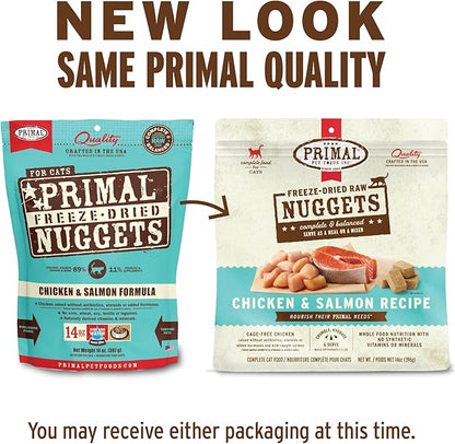 Primal Freeze Dried Raw Cat Food Nuggets Chicken &amp; Salmon, Complete &amp; Balanced Meal or Topper, Premium, Healthy, Grain Free, High Protein Raw Cat Food with Probiotics (5.5 oz)