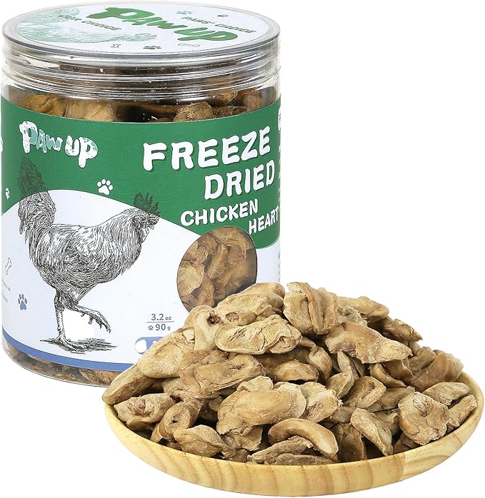 Freeze Dried Chicken Heart Pet Treats, High Protein Freeze-Dried Pet Food for Dogs, Cats, Fresh Ingredient, 3.2 oz, Rawhide Free, Gluten&amp;Grain Free