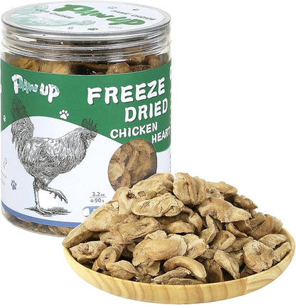 Freeze Dried Chicken Heart Pet Treats, High Protein Freeze-Dried Pet Food for Dogs, Cats, Fresh Ingredient, 3.2 oz, Rawhide Free, Gluten&amp;Grain Free