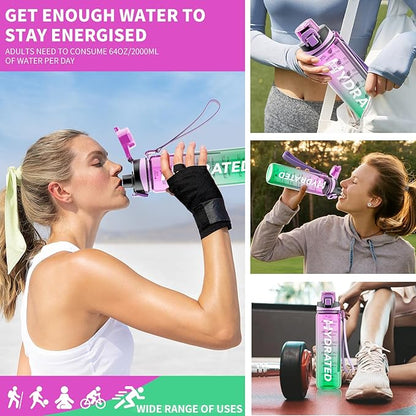 Water Bottle, 32 oz Motivational Water Bottles with Time Marker-Tritan &amp; BPA Free, Sports Water Bottle with Time to Drink &amp; Strap, Wide Mouth, Leakproof -Gift for Christmas Gym Fitness &amp; Outdoor