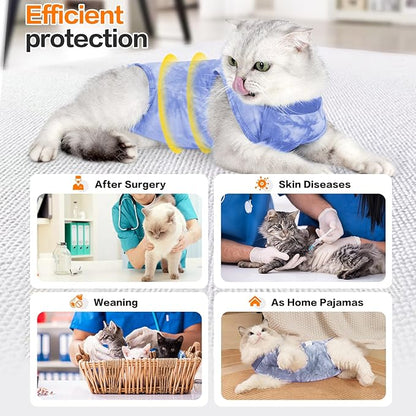 Cat Recovery Suit - Abdominal Wounds Cat Onesie Cone E-Collar Alternative, Blue L