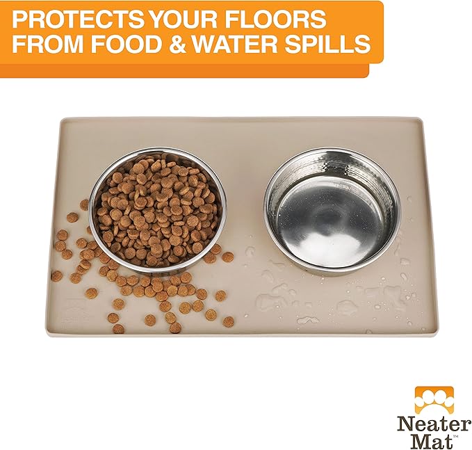 Neater Pet Brands Neater Mat Pet Mats for Food and Water, Cat &amp; Dog Bowl Mat Waterproof Silicone, Feeding Tray, Dog Food Mats for Floors, Placemat w/Raised Edge for Under Bowls, 16” x 10”, Cappuccino
