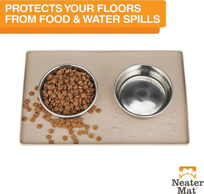 Neater Pet Brands Neater Mat Pet Mats for Food and Water, Cat &amp; Dog Bowl Mat Waterproof Silicone, Feeding Tray, Dog Food Mats for Floors, Placemat w/Raised Edge for Under Bowls, 16” x 10”, Cappuccino