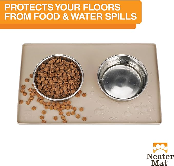 Neater Pet Brands Neater Mat Pet Mats for Food and Water, Cat &amp; Dog Bowl Mat Waterproof Silicone, Feeding Tray, Dog Food Mats for Floors, Placemat w/Raised Edge for Under Bowls, 32" x 24", Cappuccino