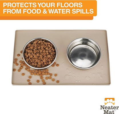 Neater Pet Brands Neater Mat Pet Mats for Food and Water, Cat &amp; Dog Bowl Mat Waterproof Silicone, Feeding Tray, Dog Food Mats for Floors, Placemat w/Raised Edge for Under Bowls, 32" x 24", Cappuccino
