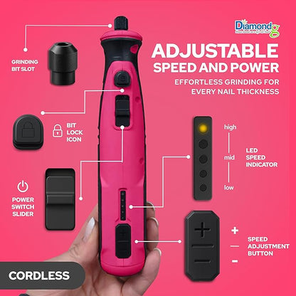 Diamondg Cordless Dog Nail Grinder with Quiet Sound &amp; LED Tip for Large &amp; Small Dogs, 4hrs. Runtime - Electric Dog Nail Trimmer, Heavy Duty Rotary Tool Alternative to Toenail Clippers &amp; Filers
