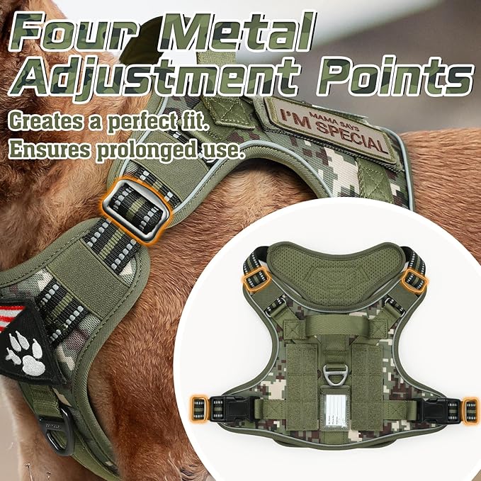 rabbitgoo Tactical Dog Harness for Small Dogs, No Pull Military Service Vest with Handle &amp; Molle, Easy Control for Training Walking, Adjustable Reflective Straps, Green camo, S