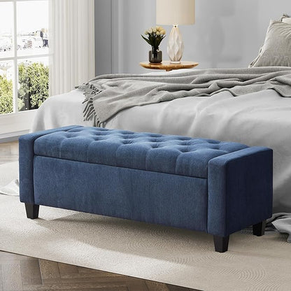 Ottoman with Storage, 48.8" Fabric Storage Ottoman Bench with Hinge, Bedroom Bench, Upholstered Benches with Seating for Living Room, Entryway (Dark Blue)