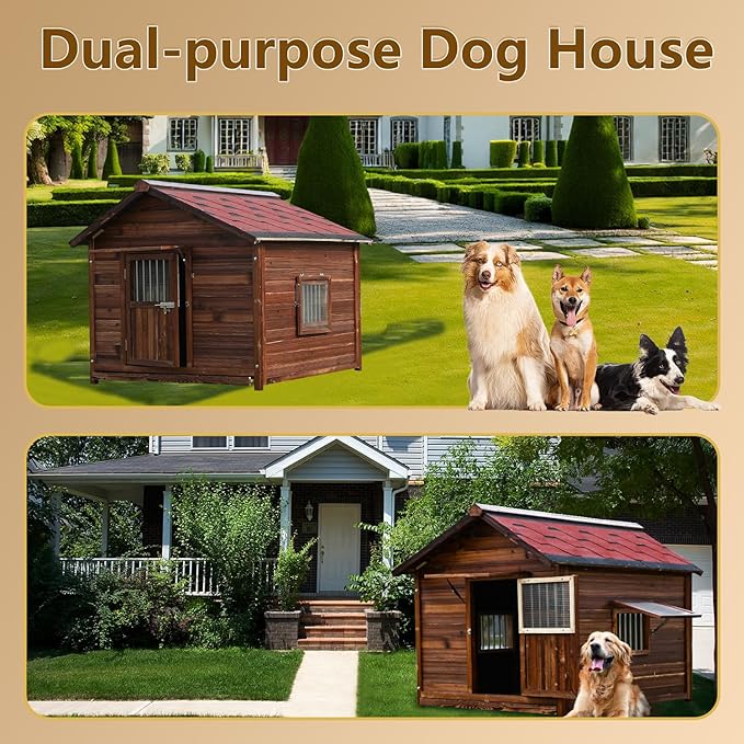 Luxury Dog House Outdoor&amp;Indoor Weatherproof, Wooden Dog House for for Garden Backyard, Natural Pine Wood Pet House Outside, Waterproof Dog Kennel, XL