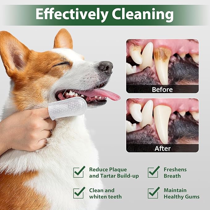 LANBEIDE Updated Larger Pet Teeth Cleaning Wipes for Dogs &amp; Cats, Dog Dental Wipes No-Rinse Dog Finger Toothbrush for Reducing Plaque &amp; Tartar, Breath Freshener Dental and Gum Care Pet Wipes 50 Counts
