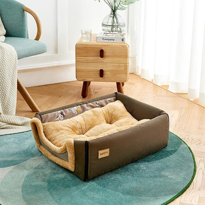 Jiupety Indoor Dog House, 2 in 1 Portable Foldable House Bed with Cover, Pet Tent &amp; Cave Bed for Cats and Small Dogs, M(18"×14"×13"), Up to 9 Lb, Brown