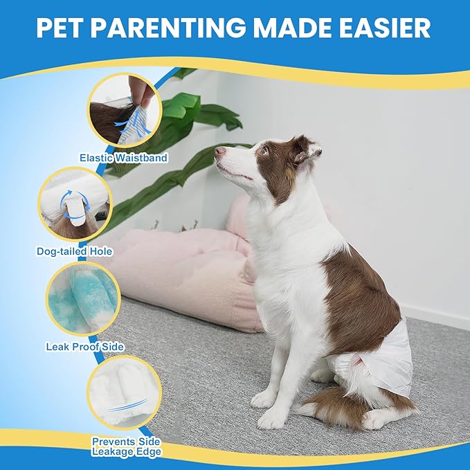 IMMCUTE Female Dog Diapers 30 Count,Super Absorbent Disposable Dog Diapers Female with Flash Dry &amp; Leakproof, Doggie Diapers for Heat Cycle,Excitable Urination (X-Small)