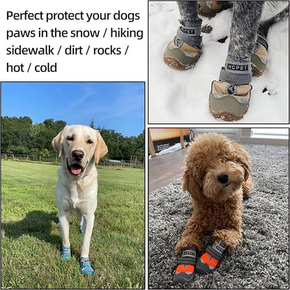Hcpet Dog Shoes for Large Dogs, Waterproof Dog Booties for Small Medium Dogs, Anti-Slip Dog Boots &amp; Paw Protectors for Hot Pavement Winter Snow Hiking with Reflective Straps Black Size 7