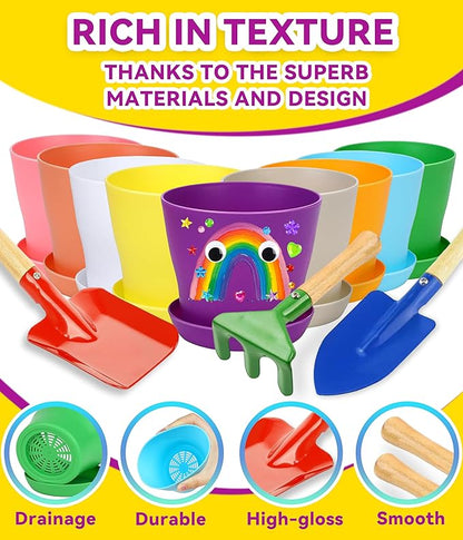 PAITIN Paint &amp; Plant Garden Pot Craft Kit - 4 Inch Plant Pots, Kids Gardening Tools, Labels, Paints, Brushes, Gem &amp; Eye Stickers - Perfect Spring Crafts Gifts for Women &amp; Kids