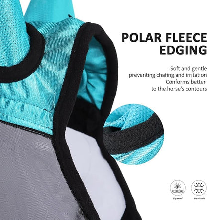 Harrison Howard Pro Luminous Horse Half Face Fly Mask Large Eye Space with Ears UV Protection for Horse Teal M