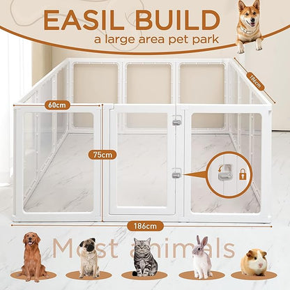 Citylife Clear Acrylic Plastic Dog Playpen Indoor,for Puppy Cat Rabbit Ferret Transparent Pet Pen,Easy Assemble Whelping Crate Kennel Cage Enclosure for Small &amp; Medium Dogs 12 Panels